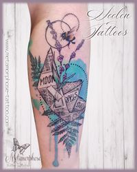 Papierschiff tattoo, biene, lavendel, sketch